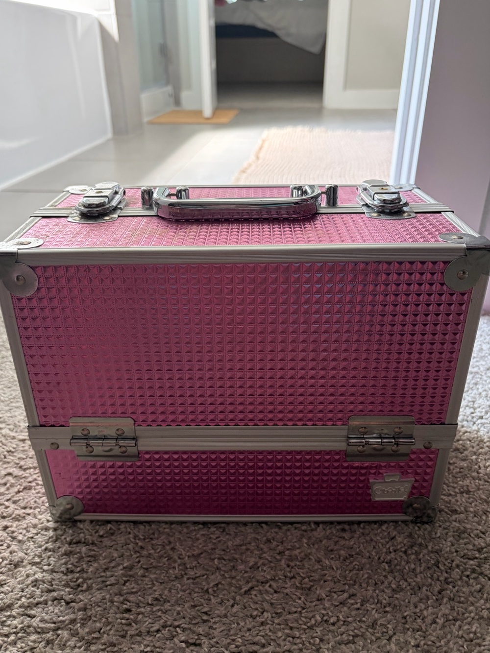 Caboodles Pink Textured Makeup Train Case